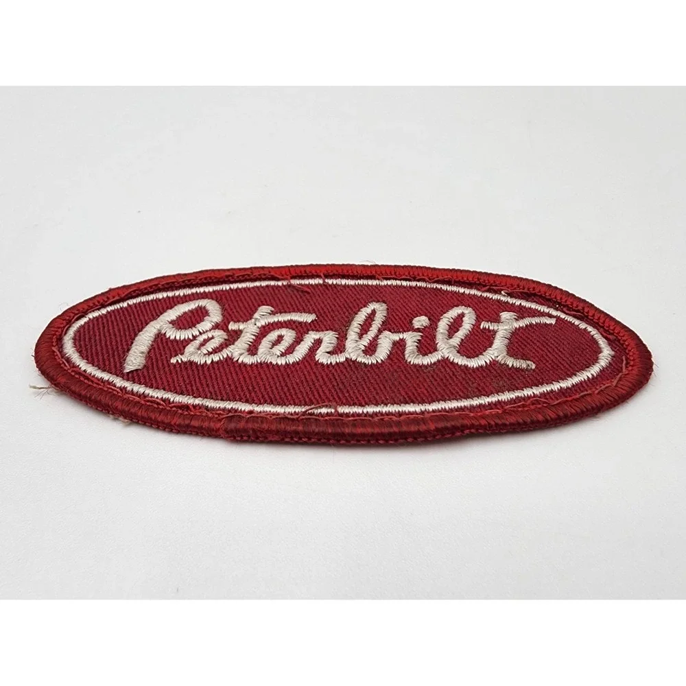 VTG PETERBILT PATCH RED WHITE LETTERING TRUCKER EMBROIDERED SEW‎ ON